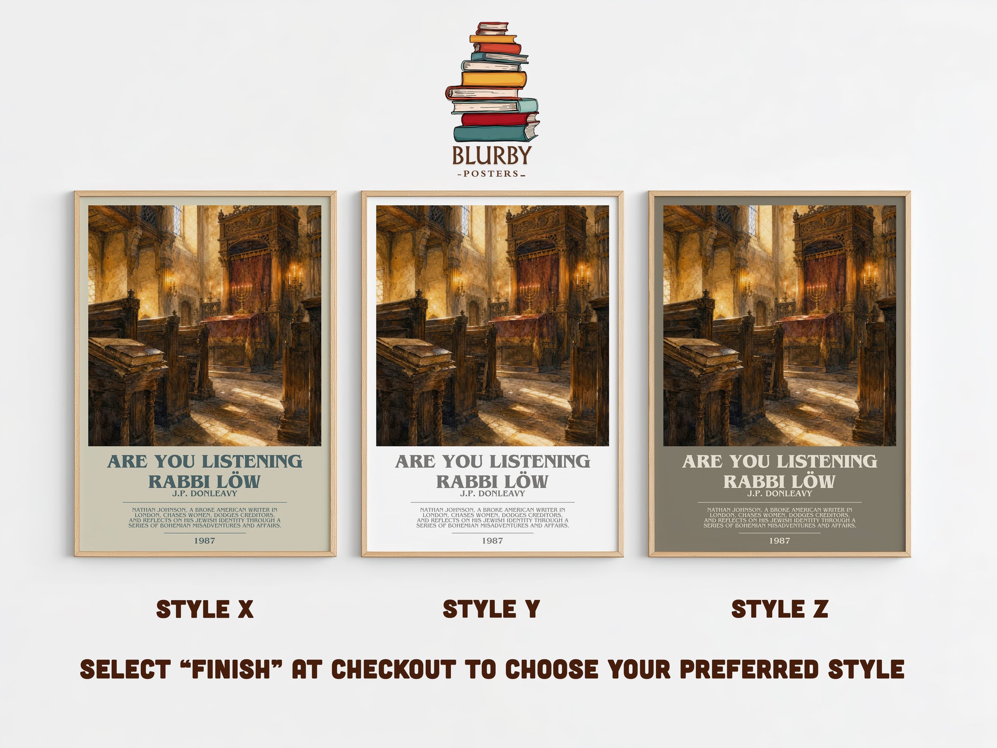 Are You Listening Rabbi Löw bookish print in frame leaning in hallway – literary fiction wall art