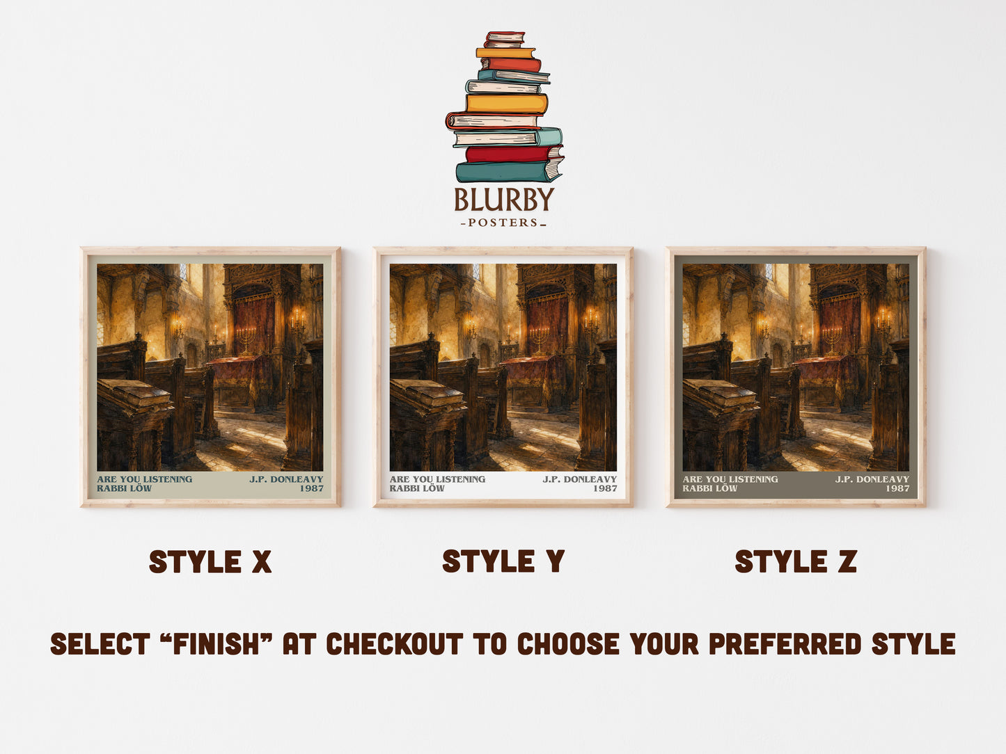 Are You Listening Rabbi Löw literary print in frame leaning in hallway – literary fiction wall art