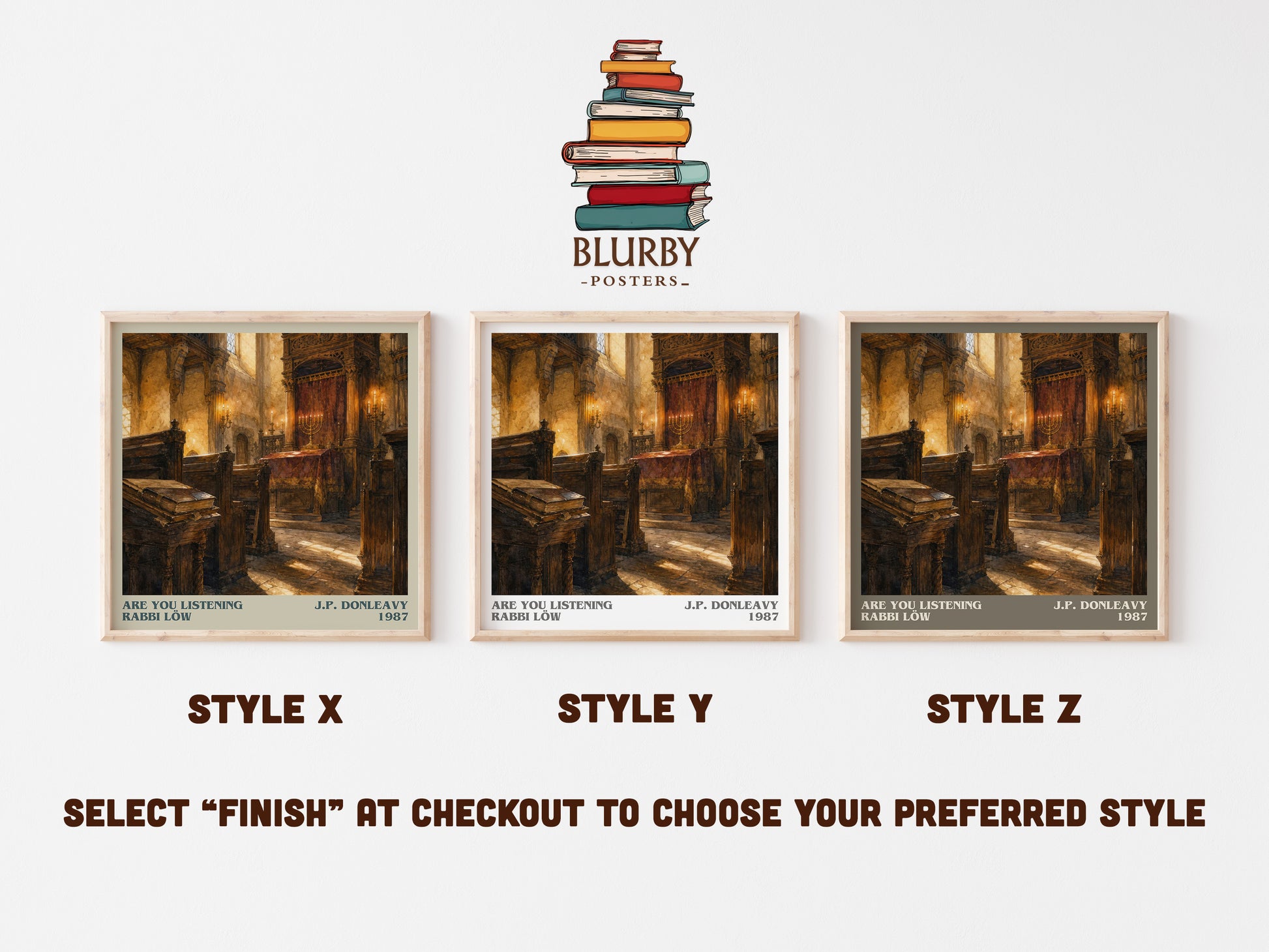 Are You Listening Rabbi Löw literary print in frame leaning in hallway – literary fiction wall art