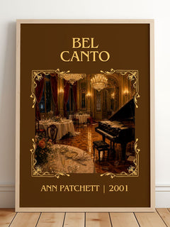 Bel Canto Classic Book Art Print by Ann Patchett – framed print leaning on a wooden floor