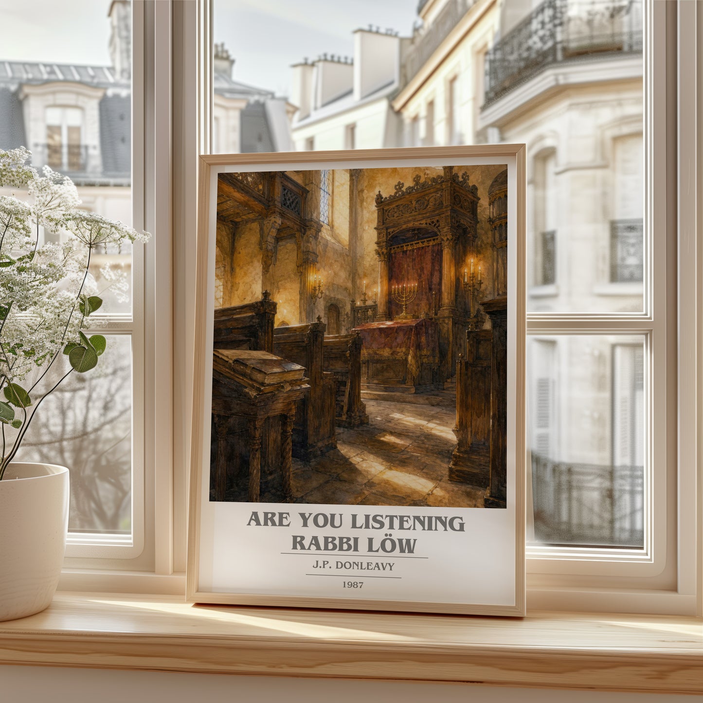 Are You Listening Rabbi Löw book cover poster colour and style options – J.P. Donleavy book art