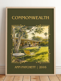 Commonwealth Classic Book Art Print by Ann Patchett – framed print leaning on a wooden floor