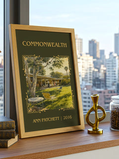 Commonwealth Classic Book Art Print by Ann Patchett – framed print on a city-view windowsill