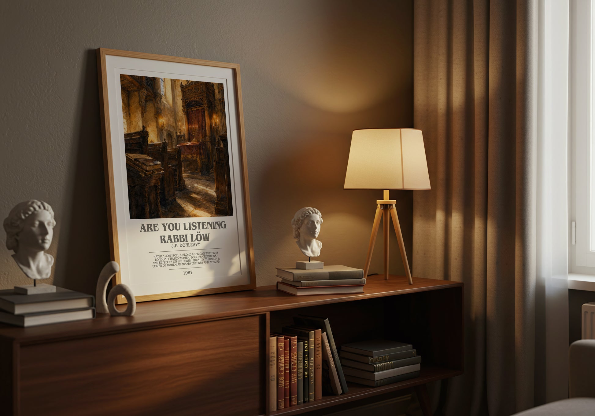 Are You Listening Rabbi Löw bookish book poster framed on wall – literary fiction wall art