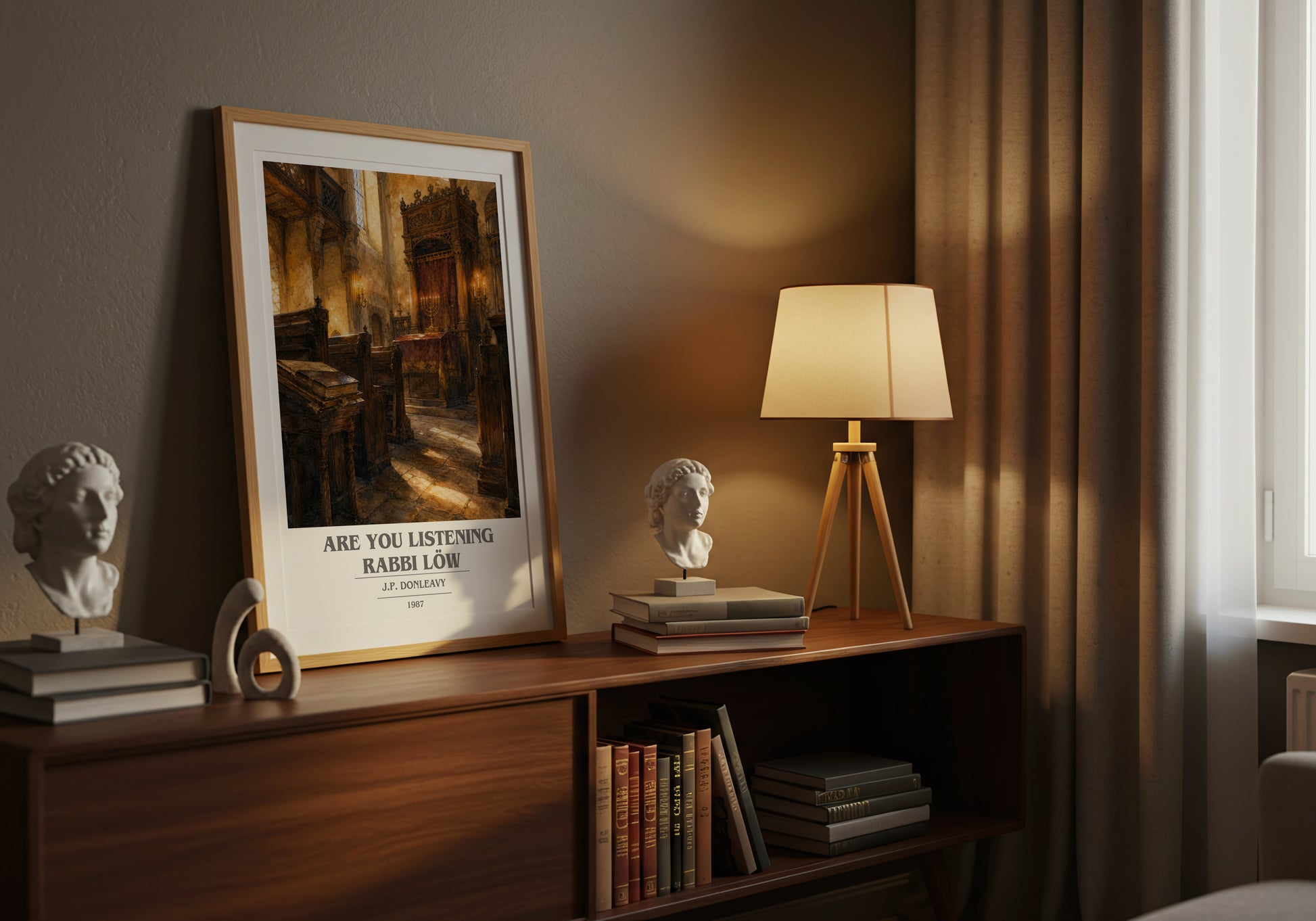 Are You Listening Rabbi Löw book cover book poster framed on wall – literary fiction wall art