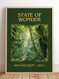 State of Wonder Classic Book Art Print by Ann Patchett – framed print leaning on a wooden floor