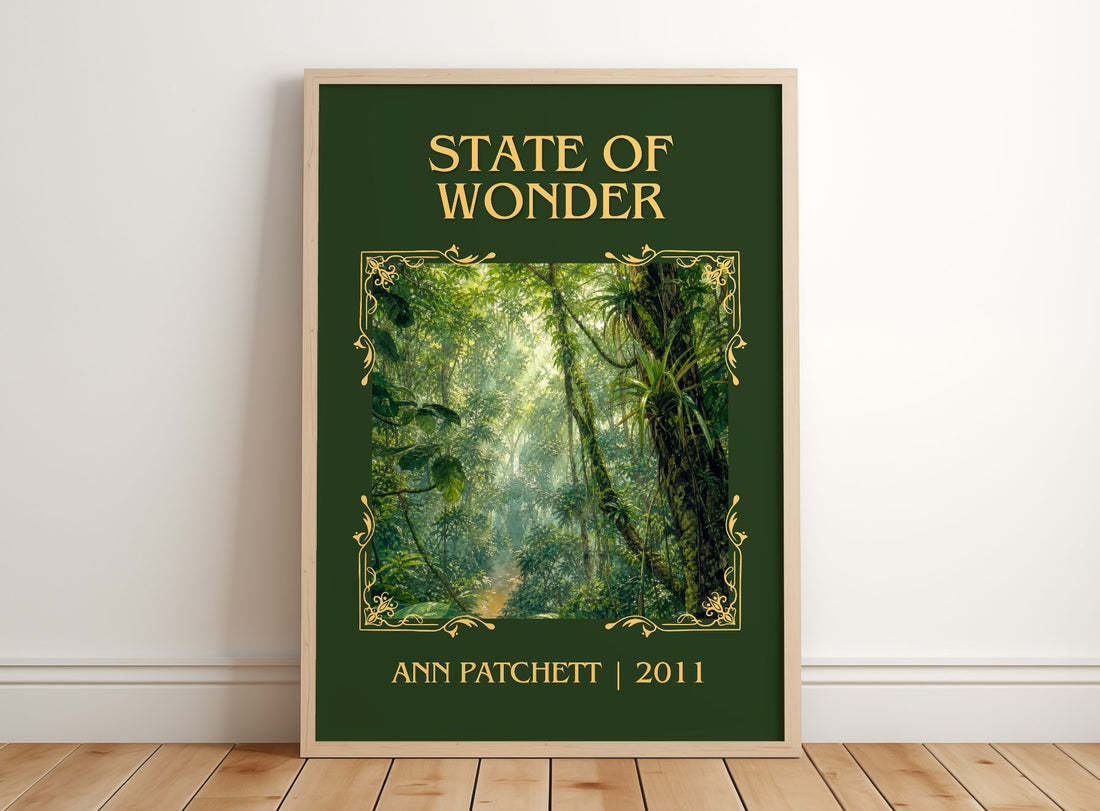 State of Wonder Classic Book Art Print by Ann Patchett – framed print leaning on a wooden floor