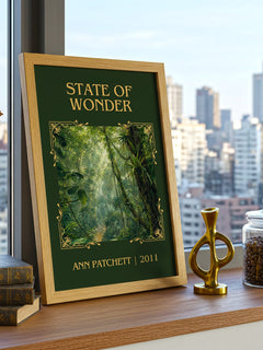 State of Wonder Classic Book Art Print by Ann Patchett – framed print on a city-view windowsill