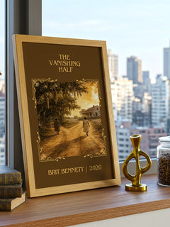 The Vanishing Half Classic Book Art Print by Brit Bennett – framed print on a city-view windowsill