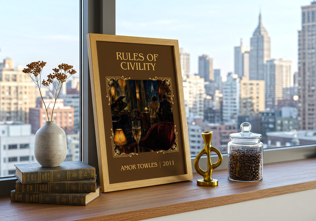 Rules of Civility Classic Book Art Print by Amor Towles – framed print on a city-view windowsill