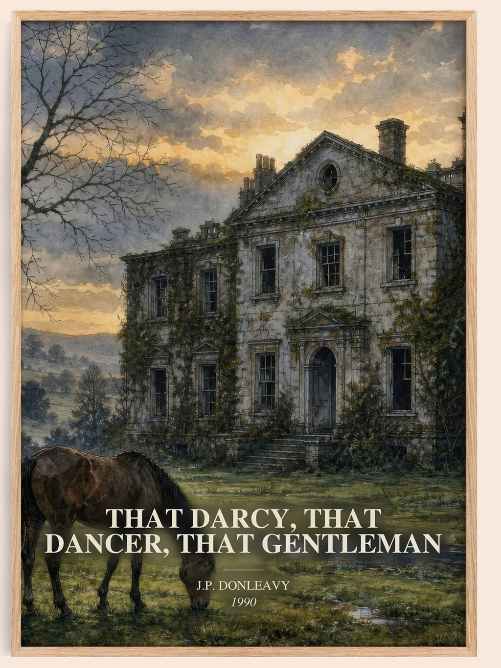 That Darcy, That Dancer, That Gentleman watercolour book poster by J.P. Donleavy – framed literary art print