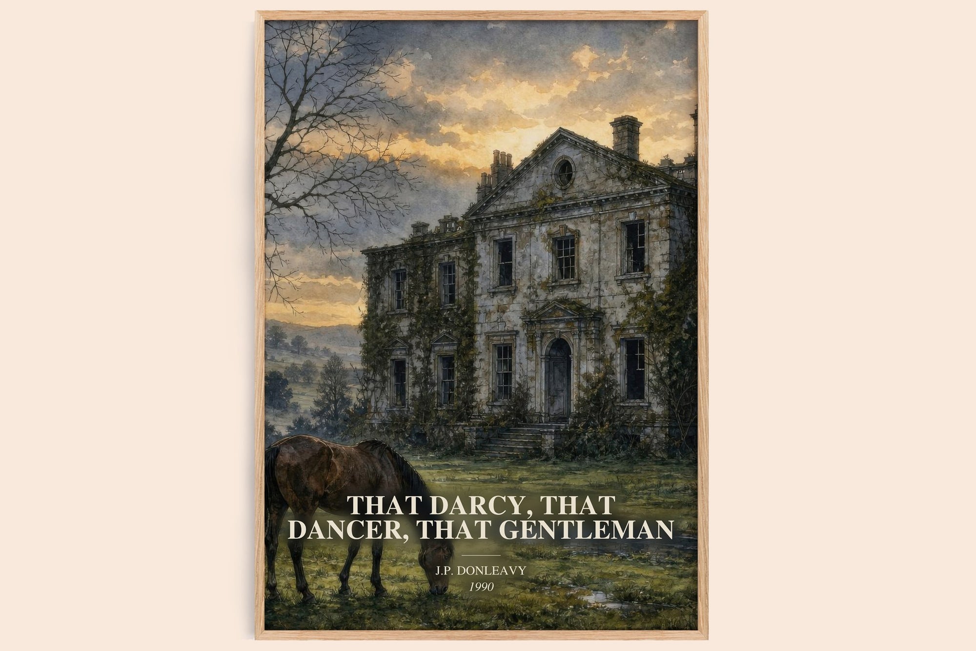 That Darcy, That Dancer, That Gentleman watercolour book poster by J.P. Donleavy – framed literary art print