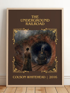 The Underground Railroad Classic Book Art Print by Colson Whitehead – framed print leaning on a wooden floor