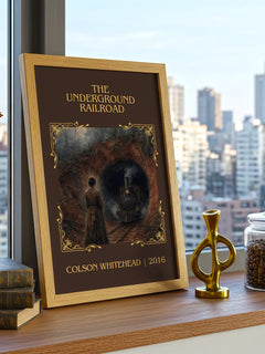 The Underground Railroad Classic Book Art Print by Colson Whitehead – framed print on a city-view windowsill