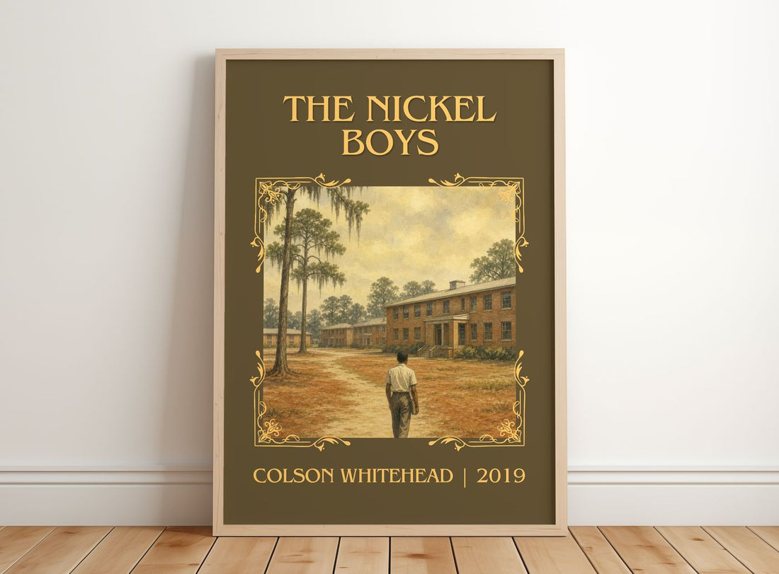 The Nickel Boys Classic Book Art Print by Colson Whitehead – framed print leaning on a wooden floor