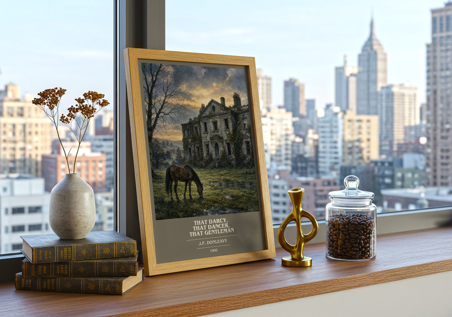 That Darcy, That Dancer, That Gentleman book cover print framed by window – literary home decor