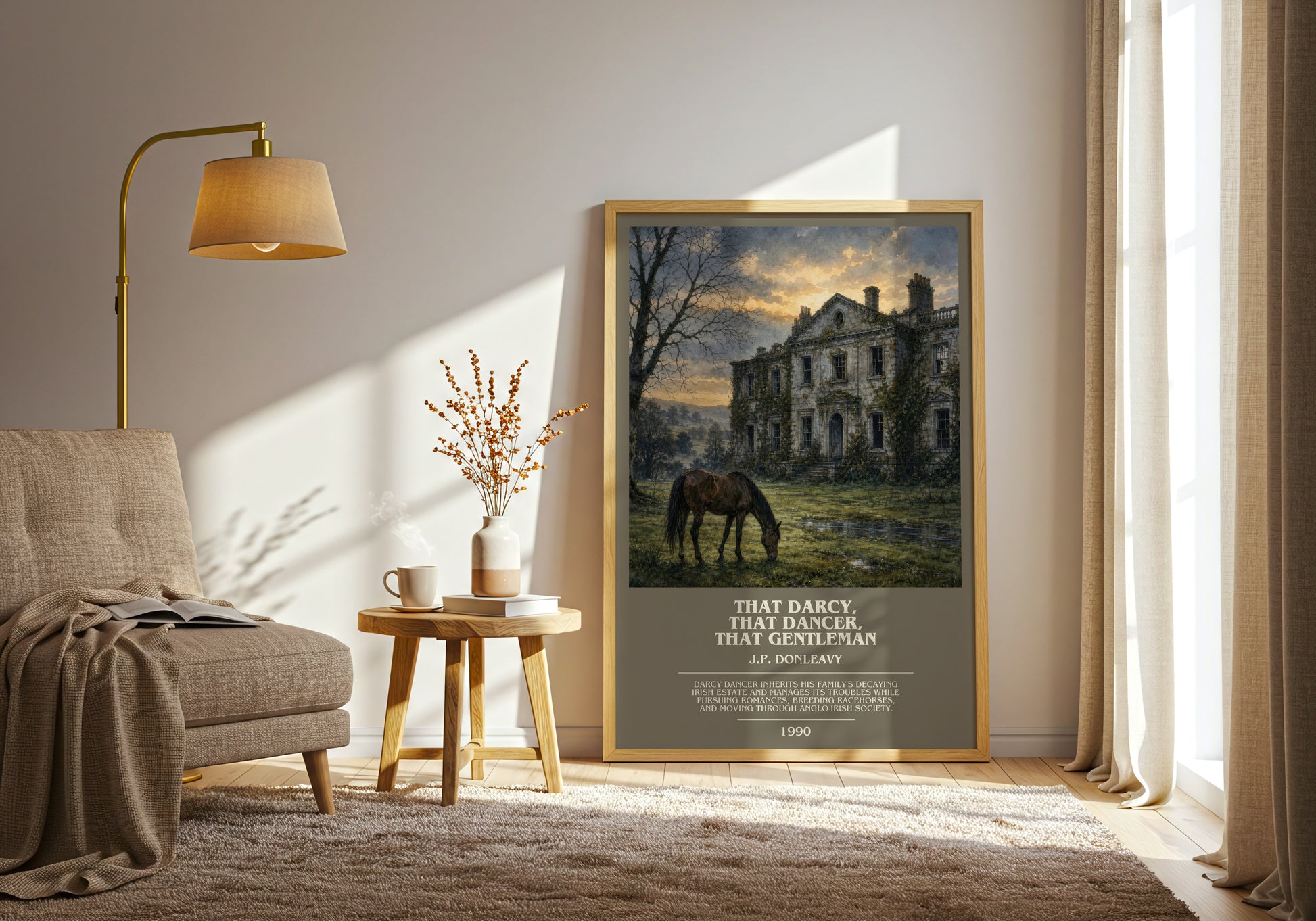 That Darcy, That Dancer, That Gentleman bookish print on bookshelf – J.P. Donleavy fan gift