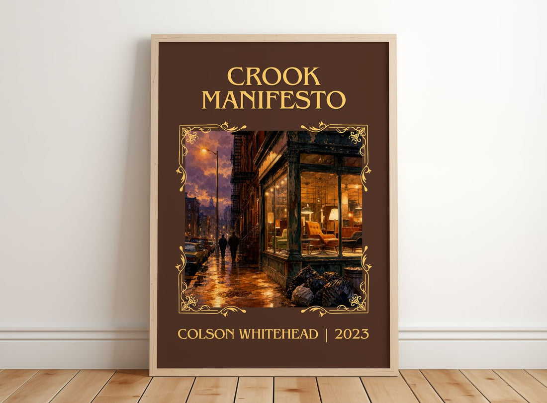 Crook Manifesto Classic Book Art Print by Colson Whitehead – framed print leaning on a wooden floor