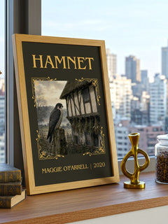 Hamnet Classic Book Art Print by Maggie O'Farrell – framed print on a city-view windowsill