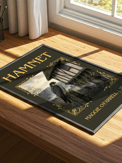 Hamnet Classic Book Art Print by Maggie O'Farrell – print on a sunlit desk