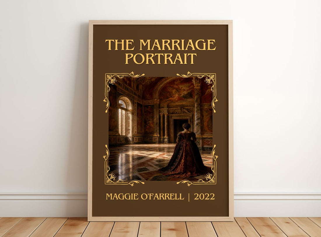 The Marriage Portrait Classic Book Art Print by Maggie O'Farrell – framed print leaning on a wooden floor