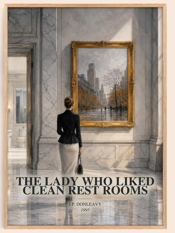 The Lady Who Liked Clean Rest Rooms watercolour book poster by J.P. Donleavy – framed literary art print