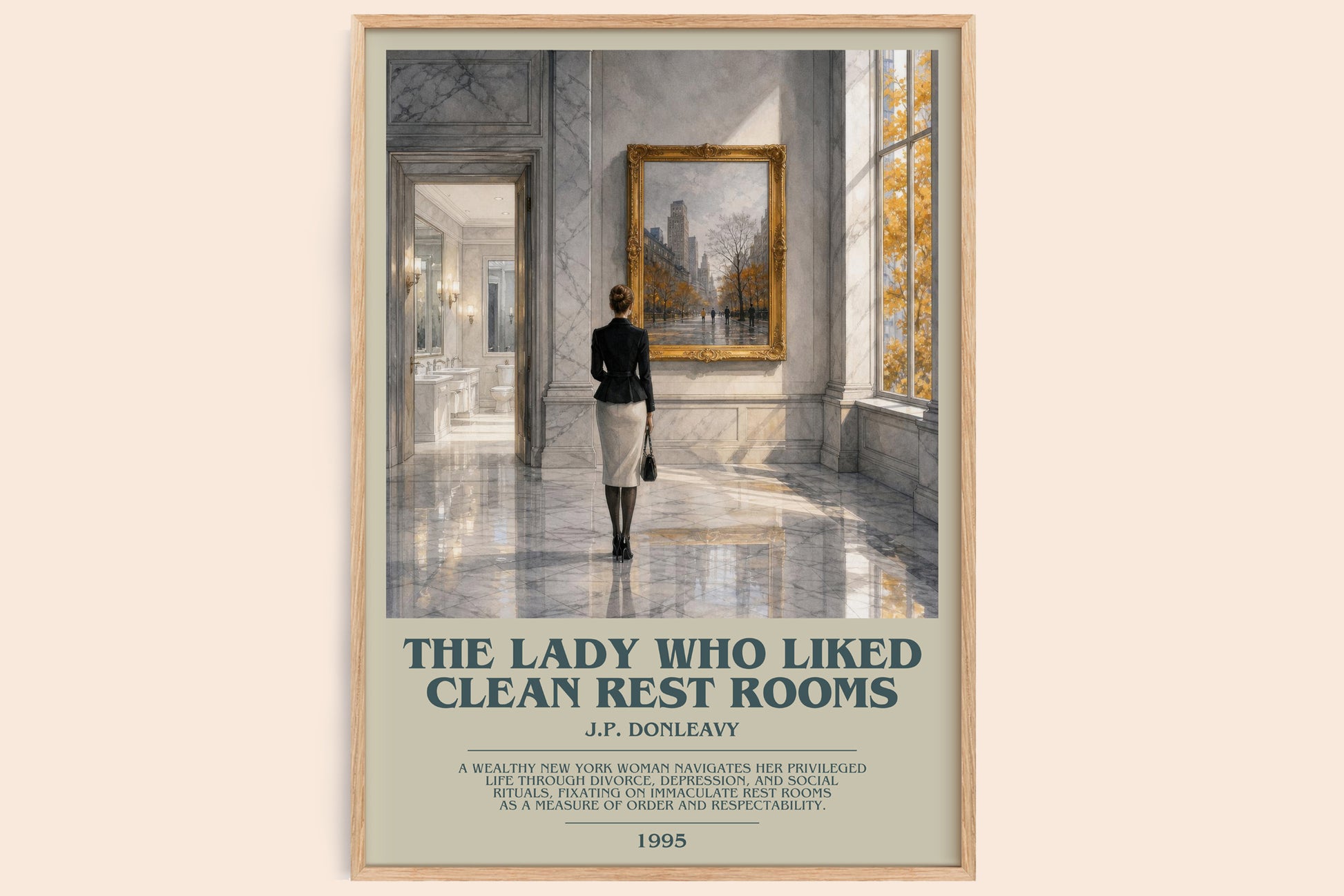 The Lady Who Liked Clean Rest Rooms bookish book poster by J.P. Donleavy – framed literary art print