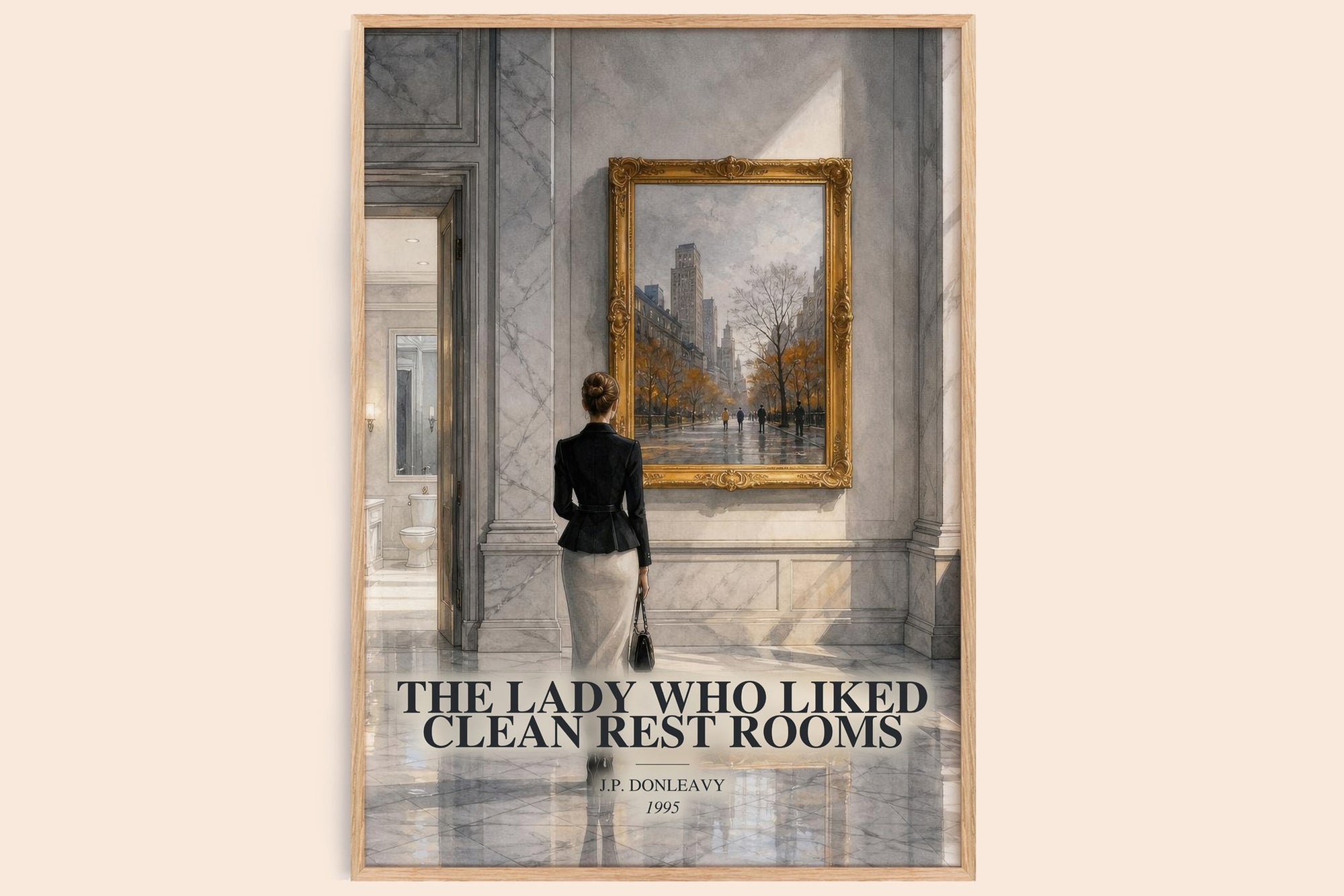 The Lady Who Liked Clean Rest Rooms watercolour book poster by J.P. Donleavy – framed literary art print