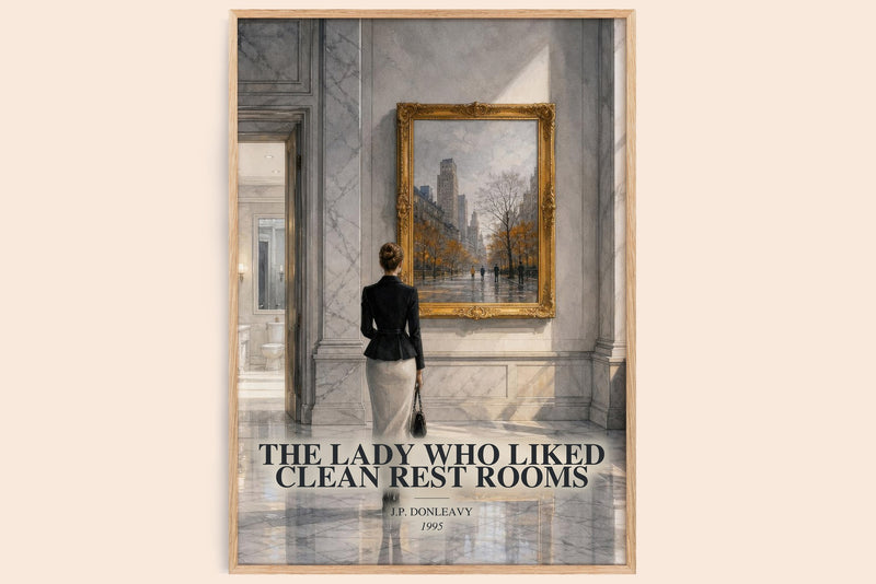 The Lady Who Liked Clean Rest Rooms watercolour book poster by J.P. Donleavy – framed literary art print