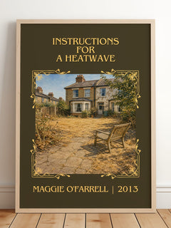 Instructions for a Heatwave Classic Book Art Print by Maggie O'Farrell – framed print leaning on a wooden floor