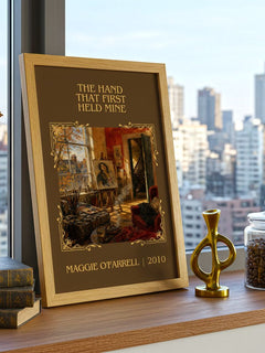 Hand That First Held Mine Classic Book Art Print by Maggie O'Farrell – framed print on a city-view windowsill