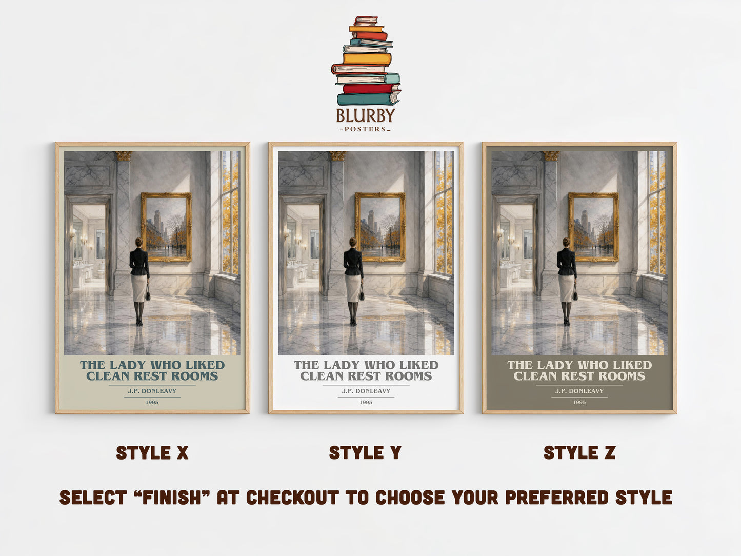 The Lady Who Liked Clean Rest Rooms book cover print in frame leaning in hallway – literary fiction wall art