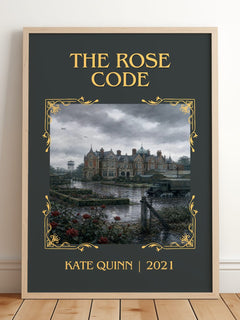 The Rose Code Classic Book Art Print by Kate Quinn – framed print leaning on a wooden floor
