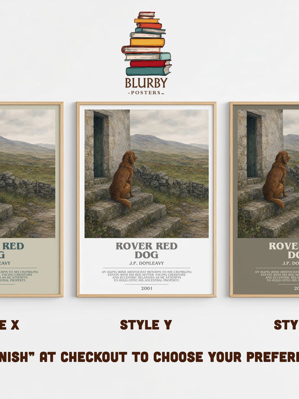 Rover Red Dog bookish print in frame leaning in hallway – literary fiction wall art