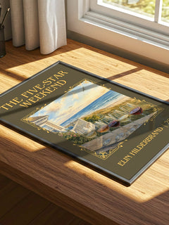 The Five-Star Weekend Classic Book Art Print by Elin Hilderbrand – print on a sunlit desk