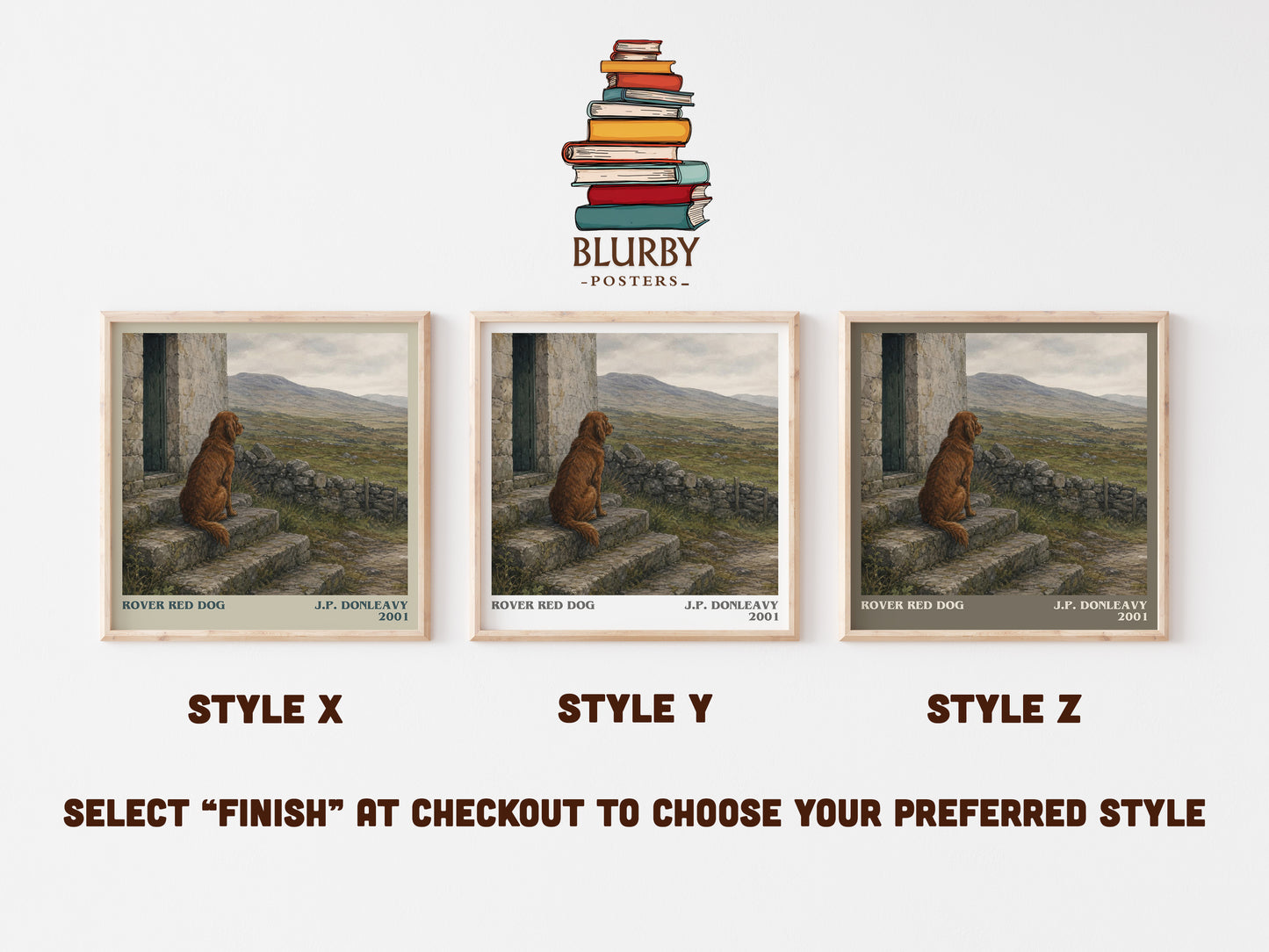 Rover Red Dog literary print in frame leaning in hallway – literary fiction wall art