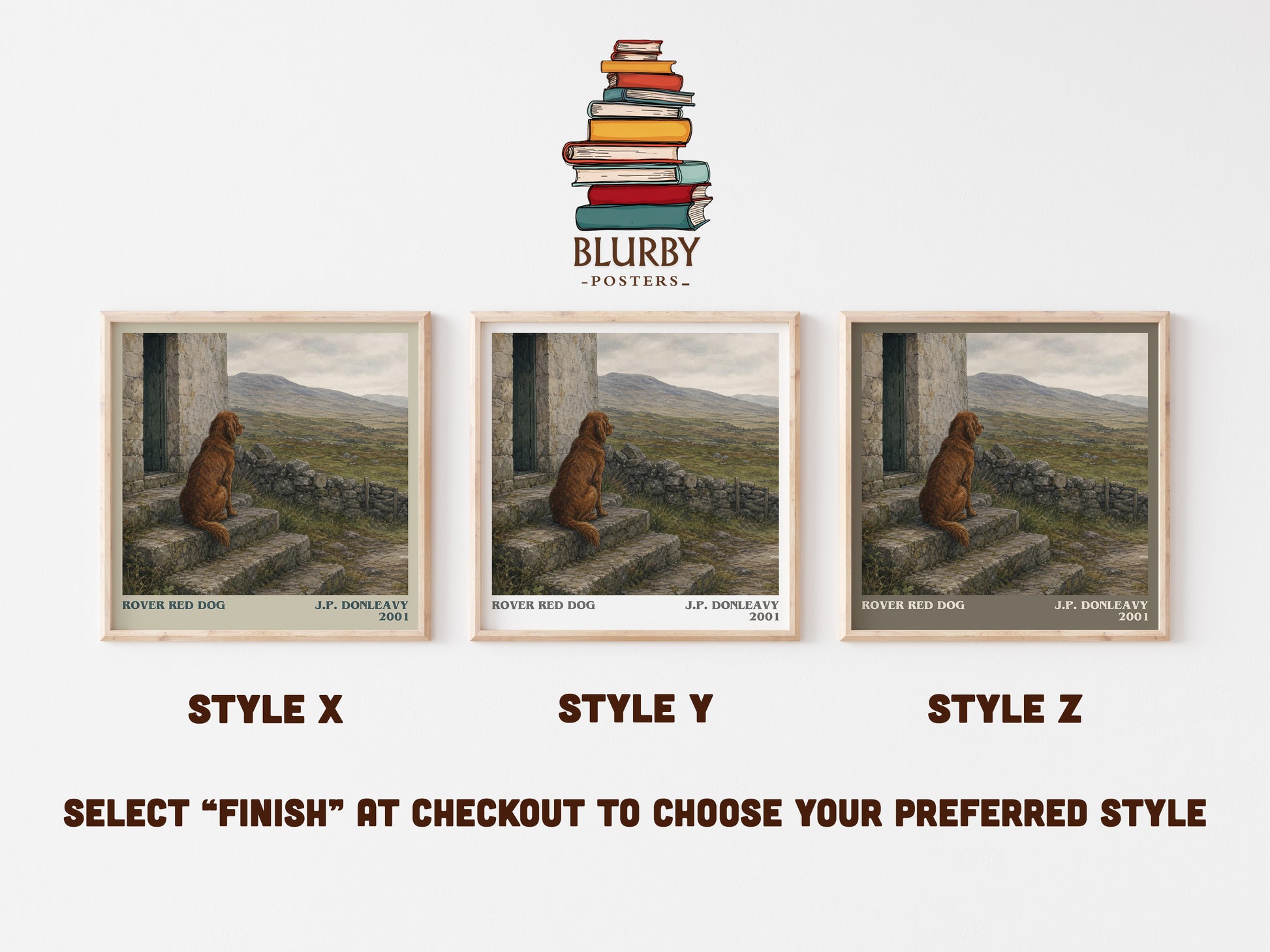 Rover Red Dog literary print in frame leaning in hallway – literary fiction wall art