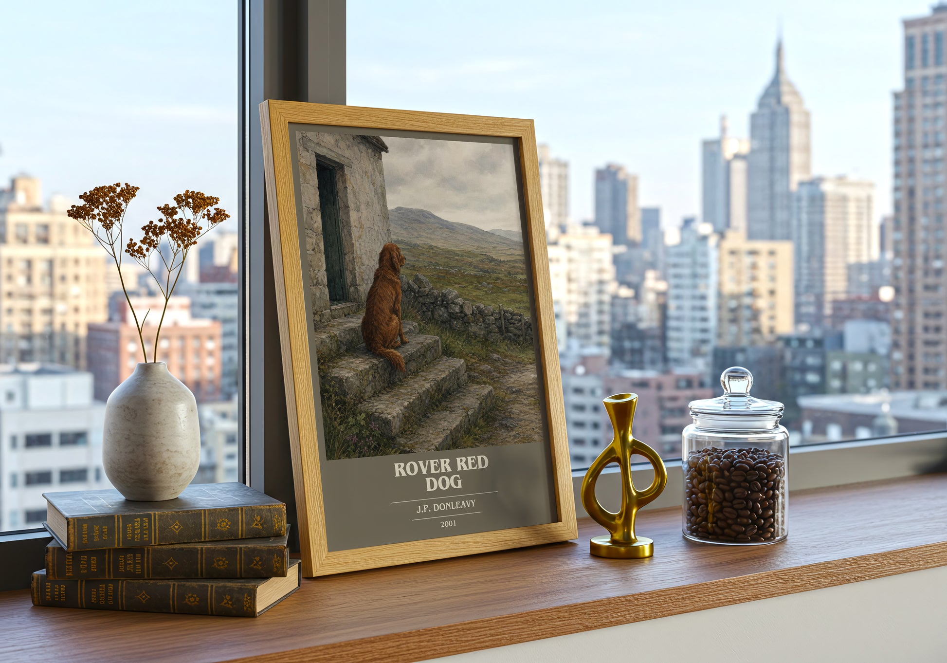Rover Red Dog book cover print framed by window – literary home decor