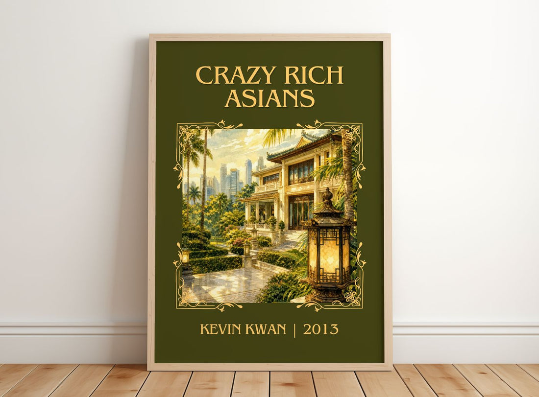 Crazy Rich Asians Classic Book Art Print by Kevin Kwan – framed print leaning on a wooden floor