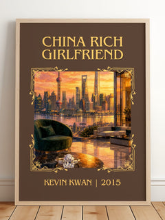 China Rich Girlfriend Classic Book Art Print by Kevin Kwan – framed print leaning on a wooden floor