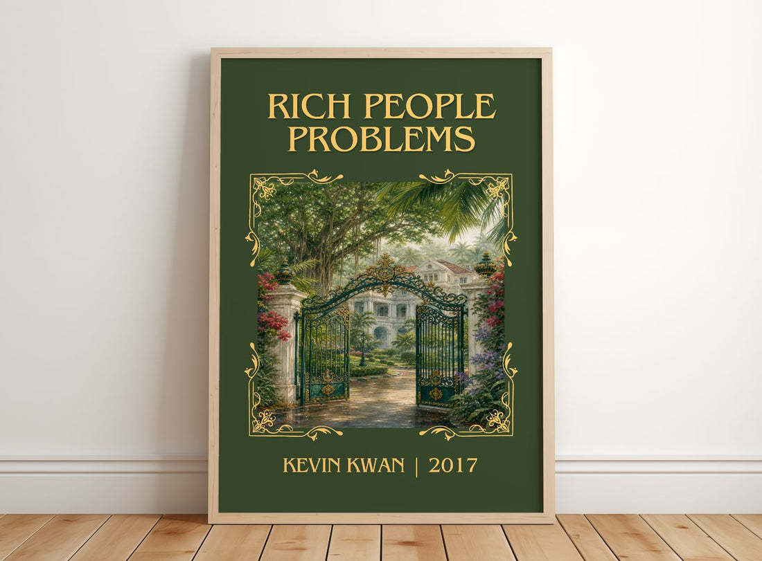 Rich People Problems Classic Book Art Print by Kevin Kwan – framed print leaning on a wooden floor