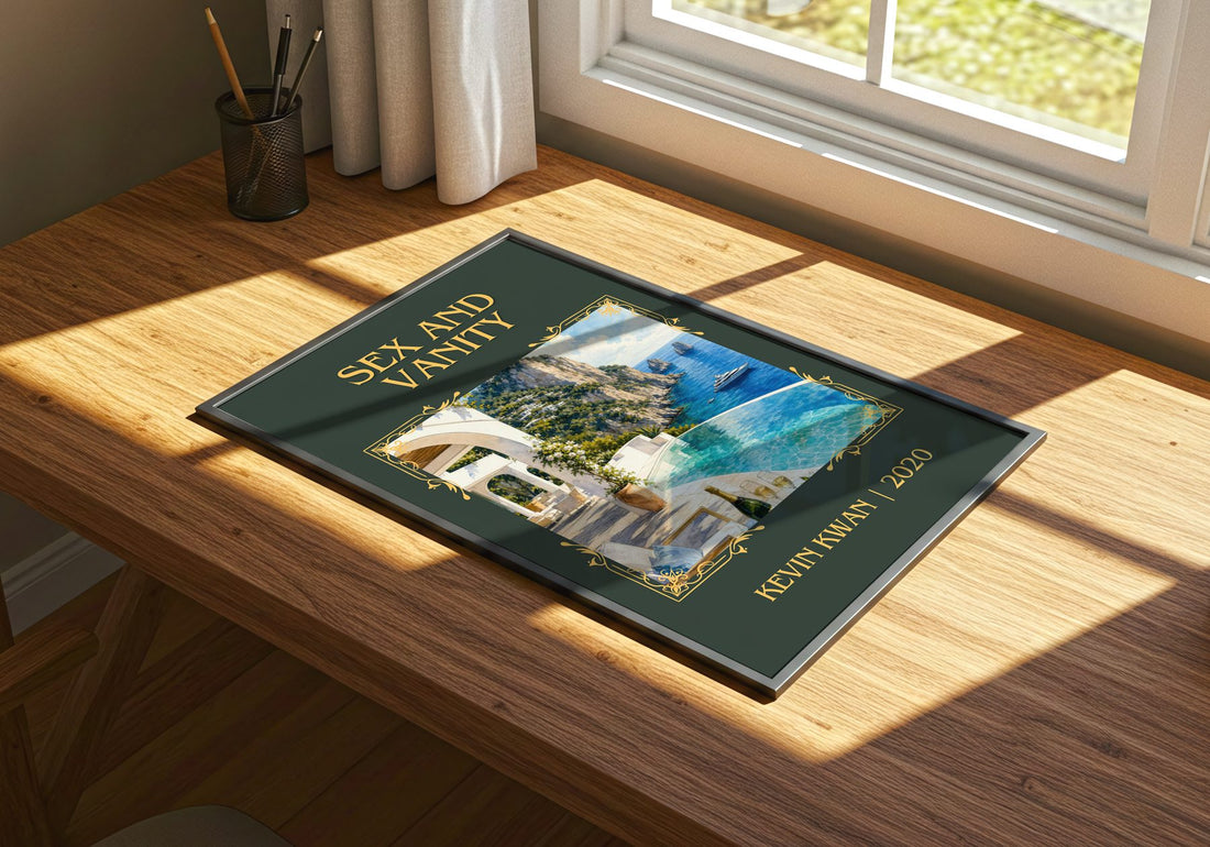 Sex and Vanity Classic Book Art Print by Kevin Kwan – print on a sunlit desk