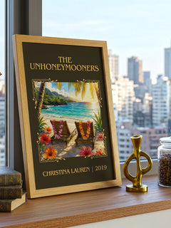 The Unhoneymooners Classic Book Art Print by Christina Lauren – framed print on a city-view windowsill