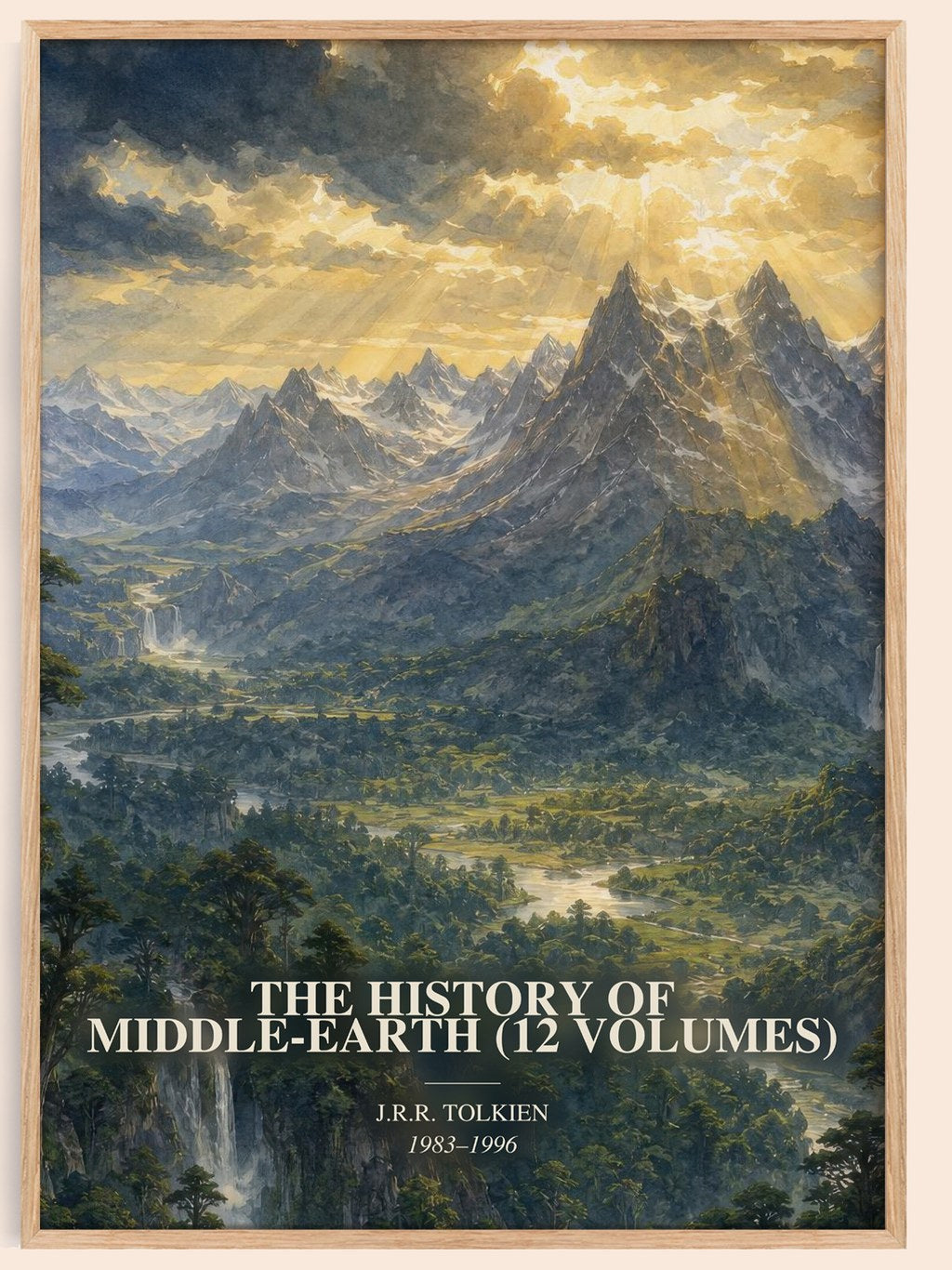 The History Of Middle-Earth (12 Volumes) watercolour book poster by J.R.R. Tolkien – framed literary art print