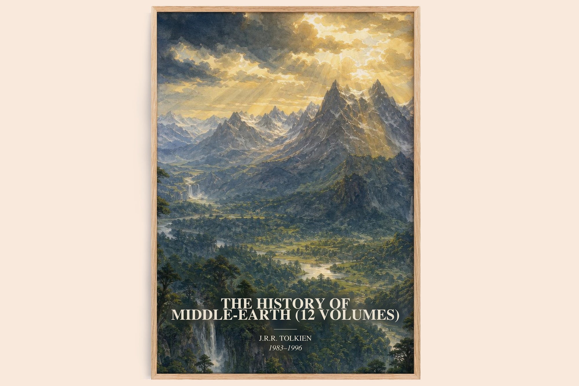 The History Of Middle-Earth (12 Volumes) watercolour book poster by J.R.R. Tolkien – framed literary art print