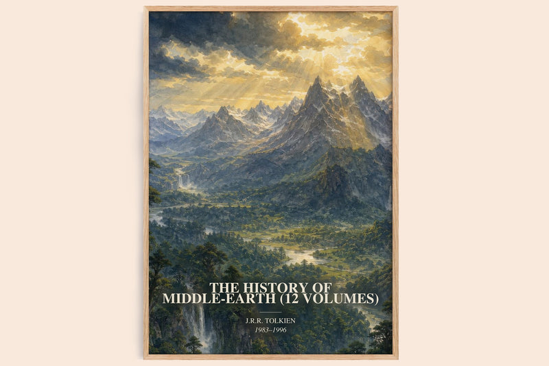The History Of Middle-Earth (12 Volumes) watercolour book poster by J.R.R. Tolkien – framed literary art print