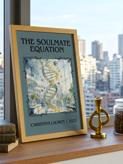 The Soulmate Equation Classic Book Art Print by Christina Lauren – framed print on a city-view windowsill