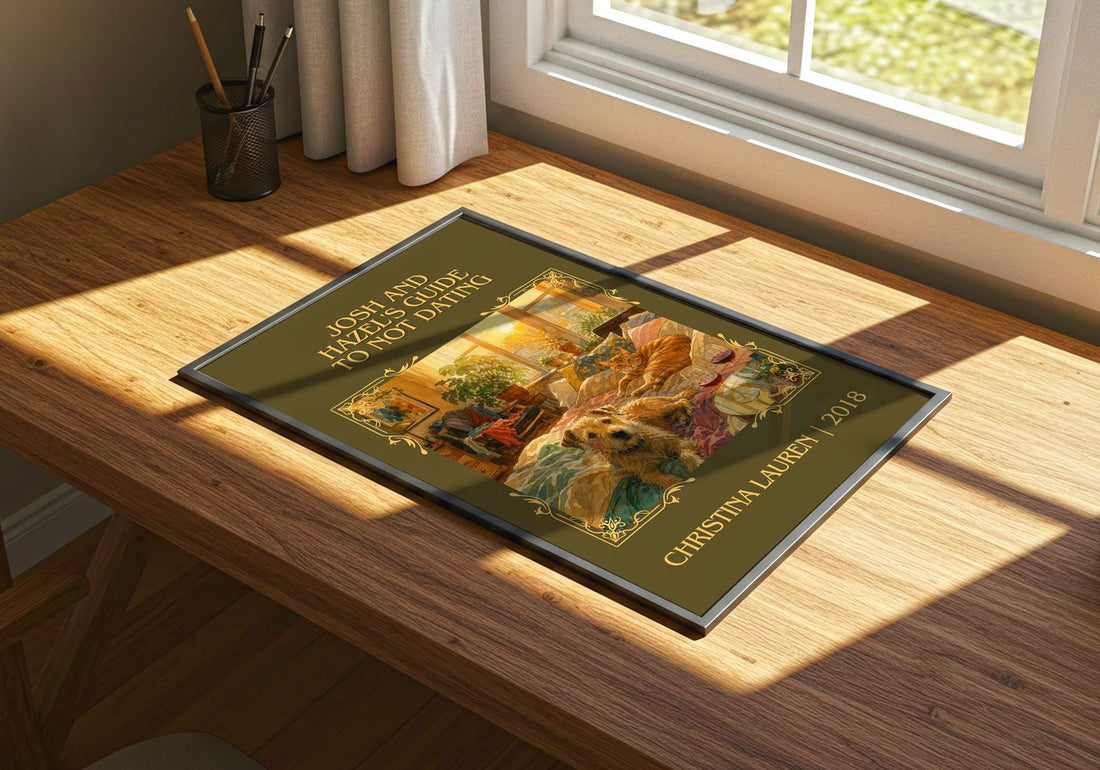 Josh and Hazel's Guide to Not Dating Classic Book Art Print by Christina Lauren – print on a sunlit desk