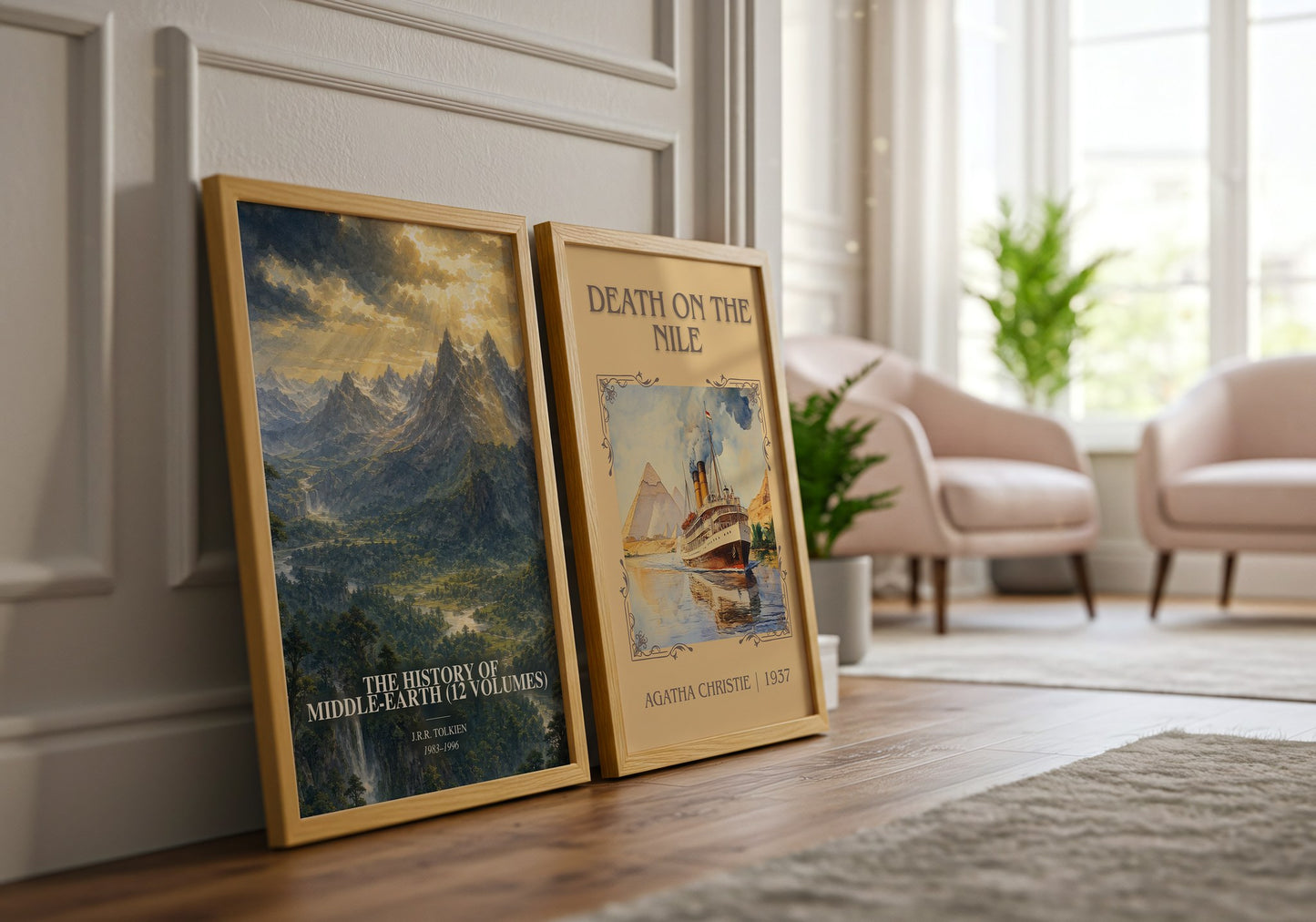 The History Of Middle-Earth (12 Volumes) watercolour print framed by window – literary home decor
