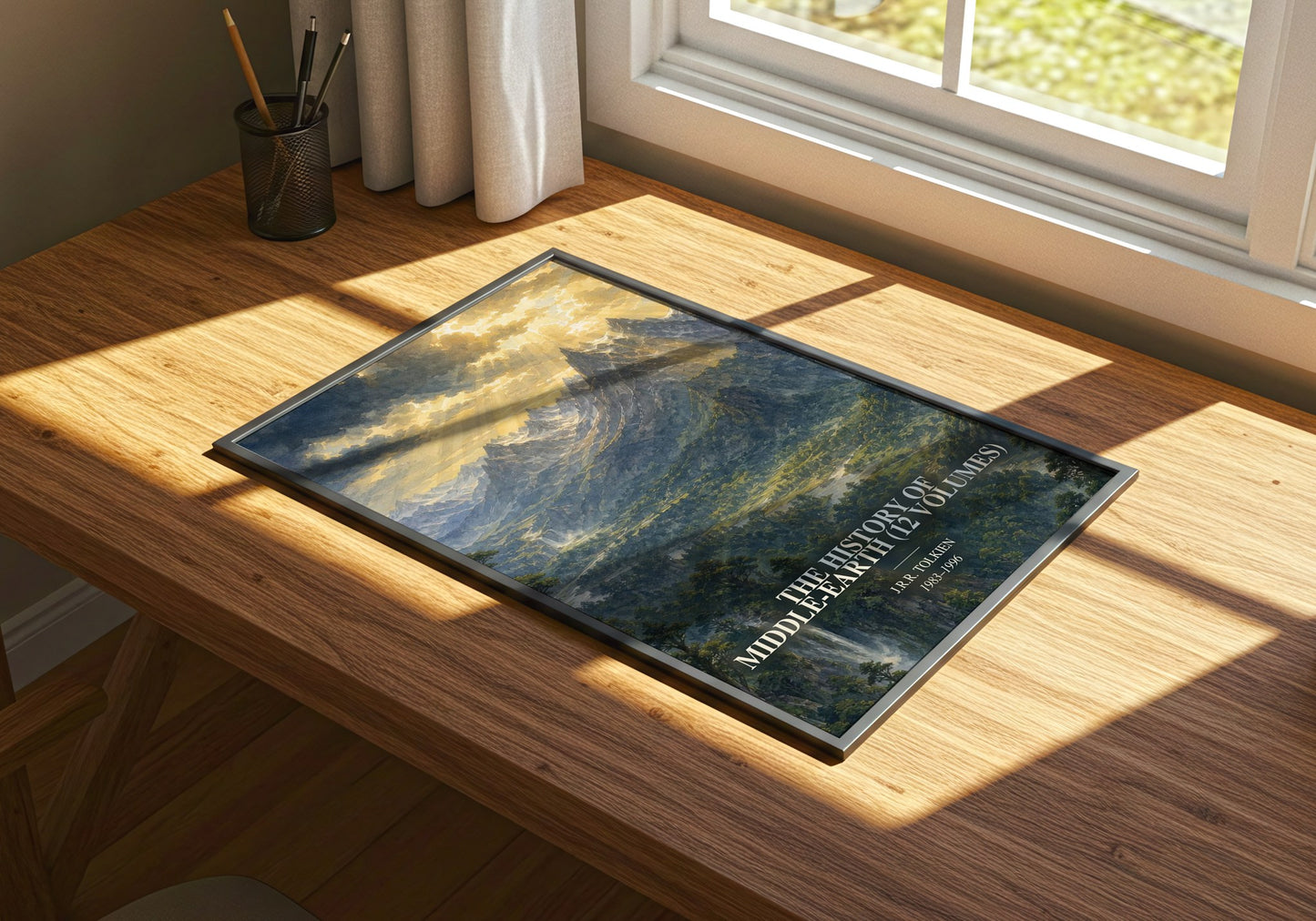 The History Of Middle-Earth (12 Volumes) watercolour book poster framed on wall – fantasy wall art